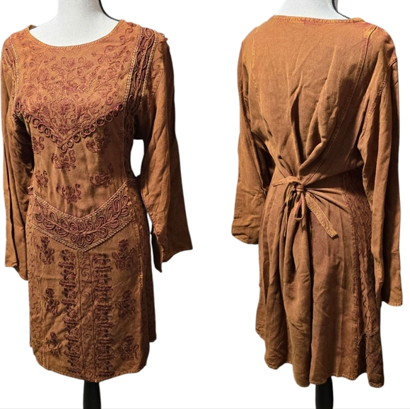 Brown Bohemian Tunic India Dress - Picture 1 of 11